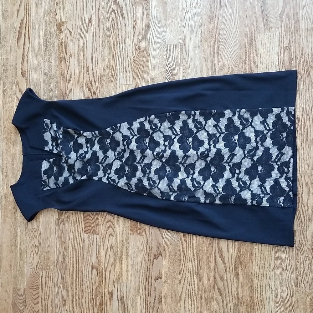 (8) Connected Apparel Lace Design Fitted Midi Business Casual Dress